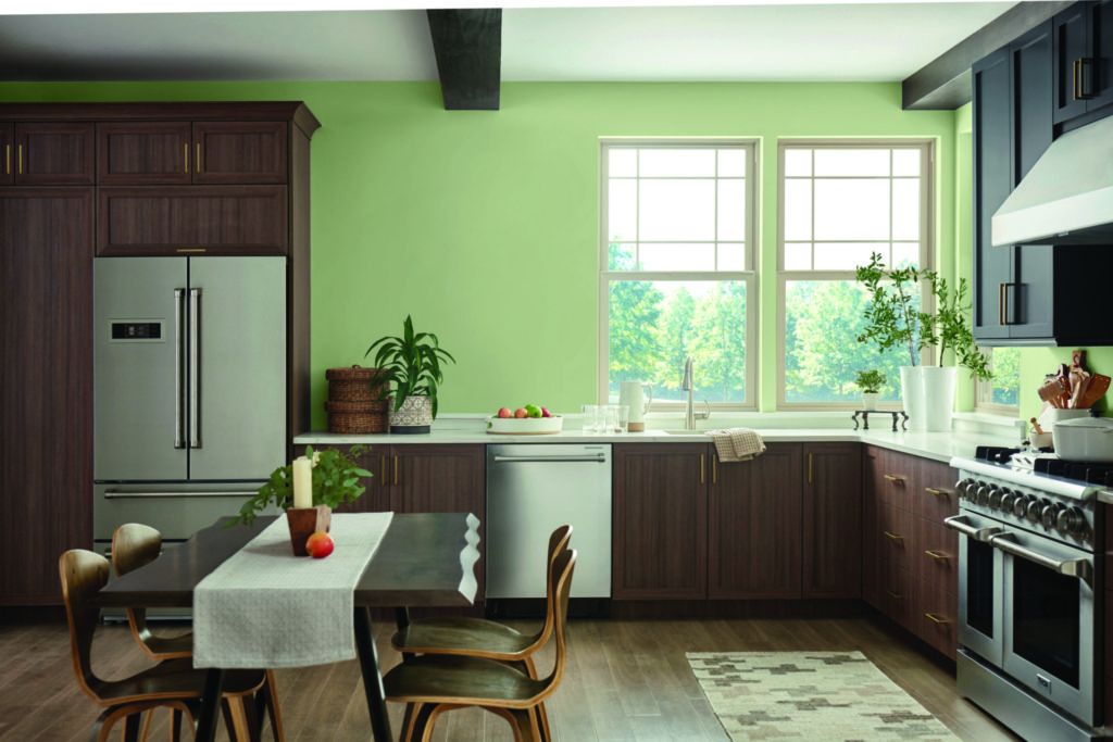 PGG Color Of the Year, Olive Sprig on a kitchen wall