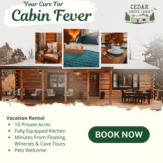 Cedar Grove Cabin Log Cabin Vacation Rental in Bourbon Missouri