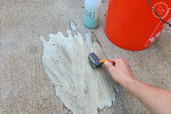Cleaning Spots On Driveway with Dish Soap